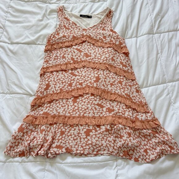 Doe & Rae Orange Ruffle Sleeveless Mini Dress V-Neck Floral Summer Womens Small - Picture 1 of 7